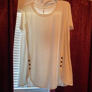 NWOT Zenana Premium Cream Short Sleeve Top with Button Details